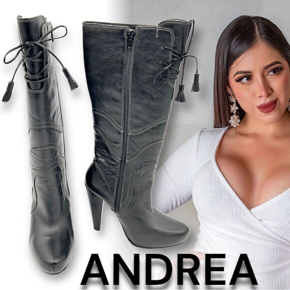 Botas Andrea Corte Vacuno color Black Forro Textil 23 1/2 6 1/2  36 1/2 35 1/2 - Picture 1 of 13